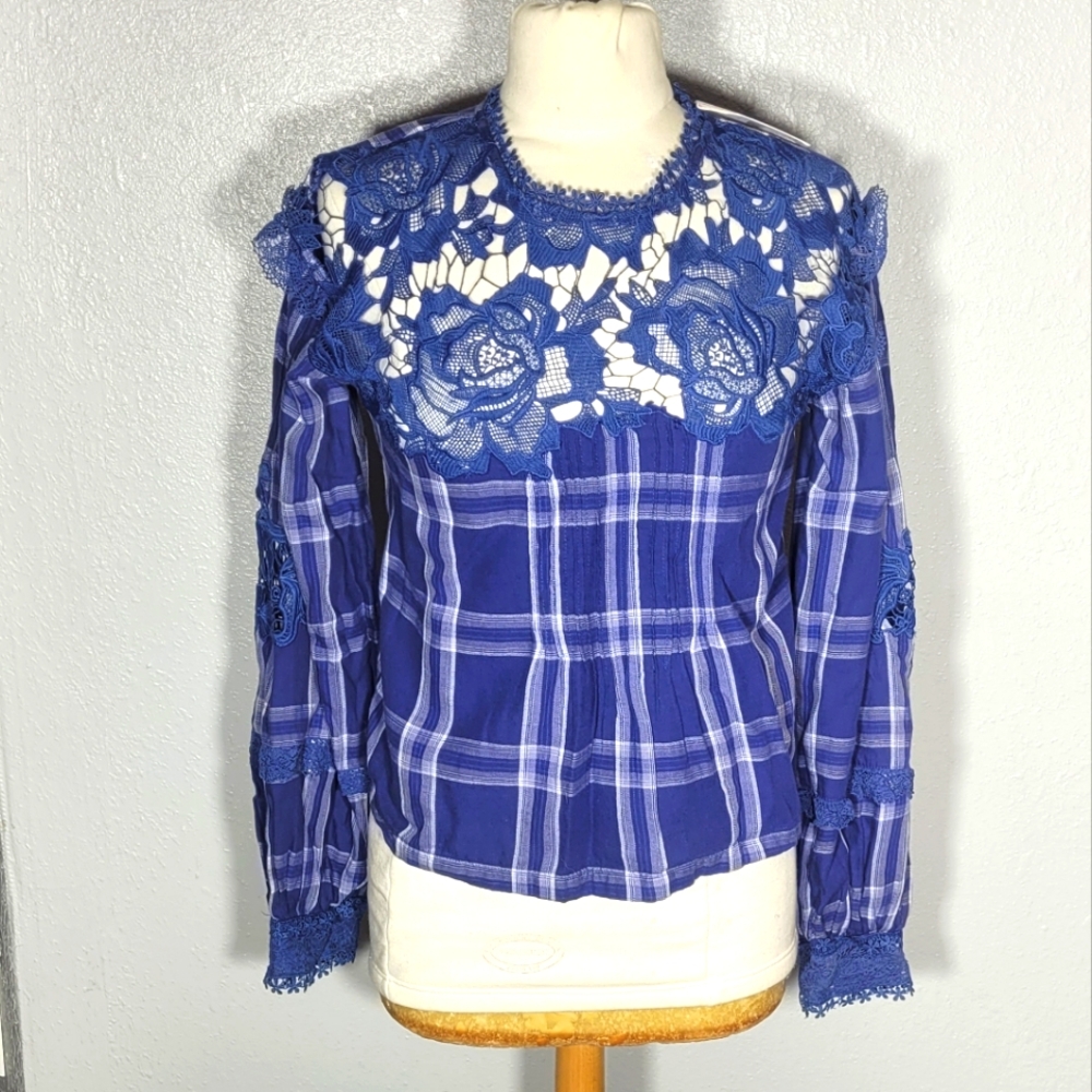 NWT Free People Darling Diana Plaid Peasant Top